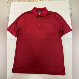 Greg Norman Polo Style Golf Shirt Size Medium Red with Black pinstripes